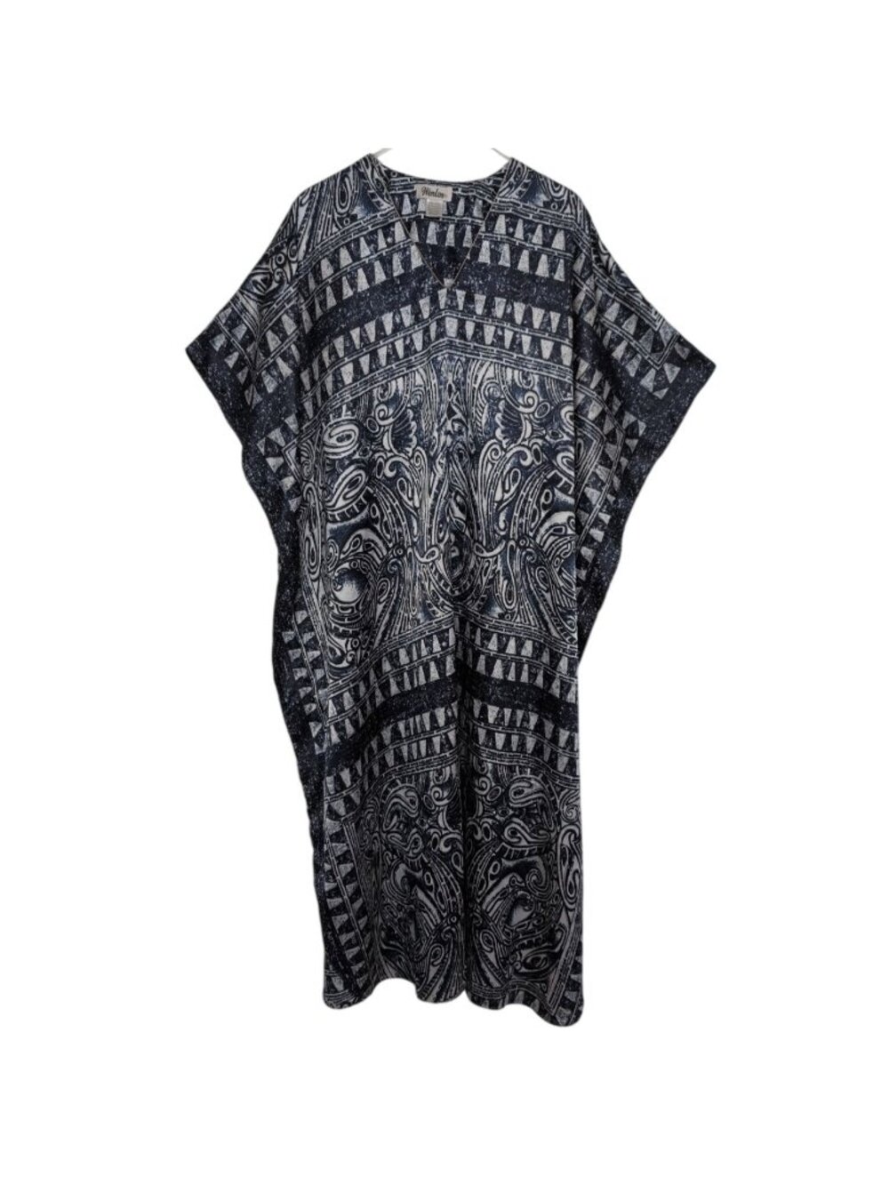 Winlar Geometric Satin Maxi Muumuu Womens One Size Blue Lounge Beach Cover Up